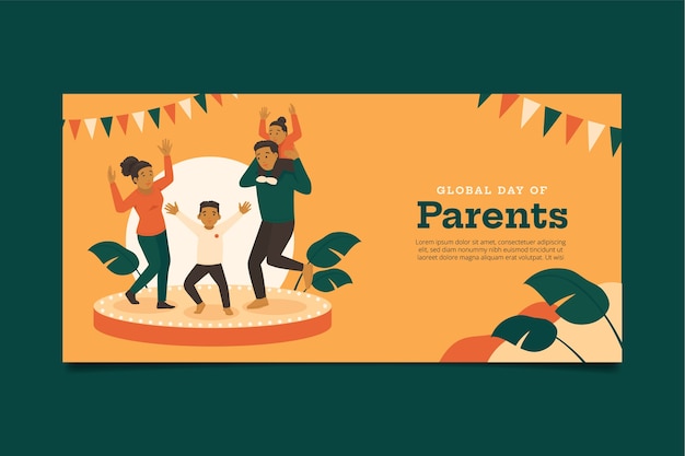 Free Vector flat global day of parents horizontal banner template
