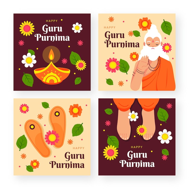 Free Vector flat guru purnima instagram posts collection