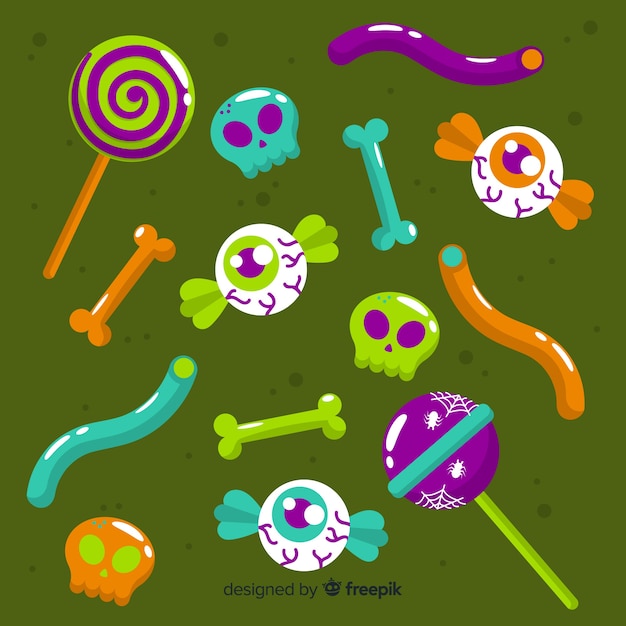 Free Vector flat halloween candy collection