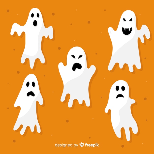 Free Vector flat halloween ghost collection on orange background