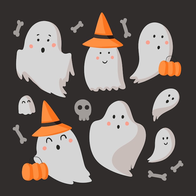 Free Vector flat halloween ghost collection