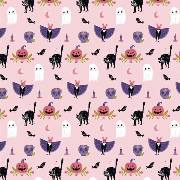 Free Vector flat halloween pastel pattern background