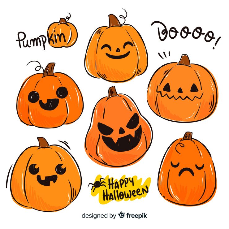 Free Vector flat halloween pumpkin faces collection