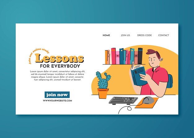 Free Vector flat hand drawn online study landing page