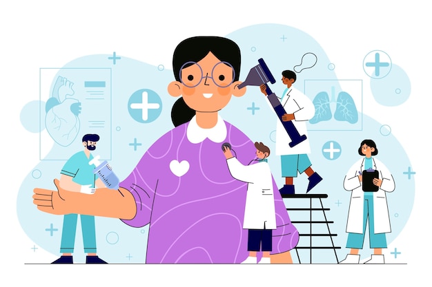 Free Vector flat-hand drawn patient taking a medical examination