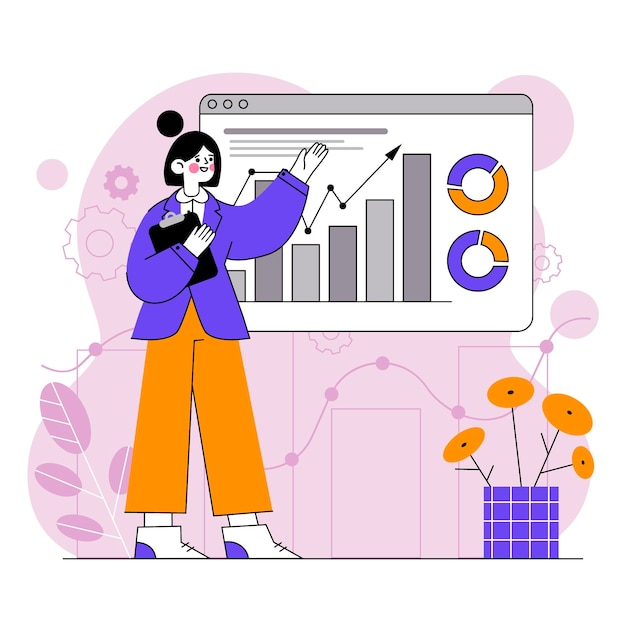 Free Vector flat-hand drawn people analyzing growth charts