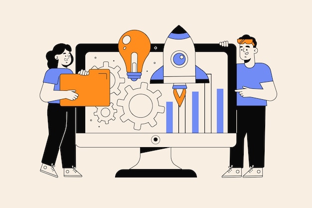 Free Vector flat-hand drawn people starting a business project