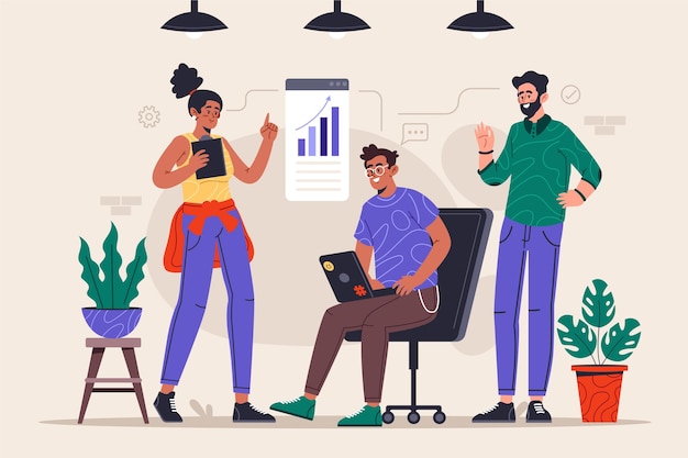 Free Vector flat-hand drawn people working in the same room