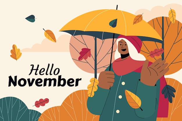 Free Vector flat hello november background for autumn celebration