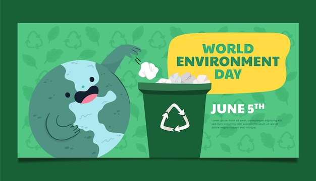 Free Vector flat horizontal banner template for world environment day celebration