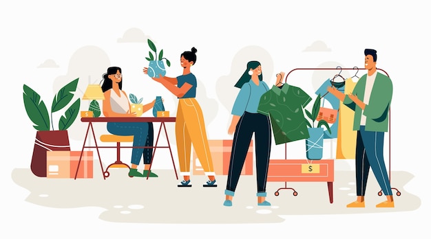 Free Vector flat illustrated people at flea market