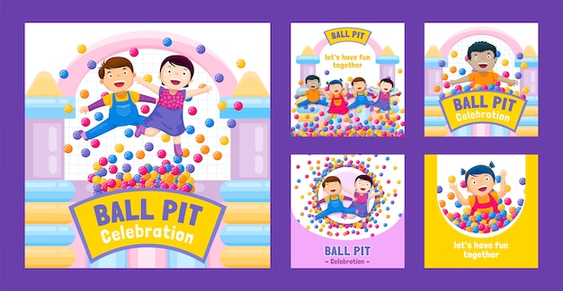 Free Vector flat instagram posts collection for children ball pit play