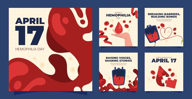 Free Vector flat instagram posts collection for world hemophilia day