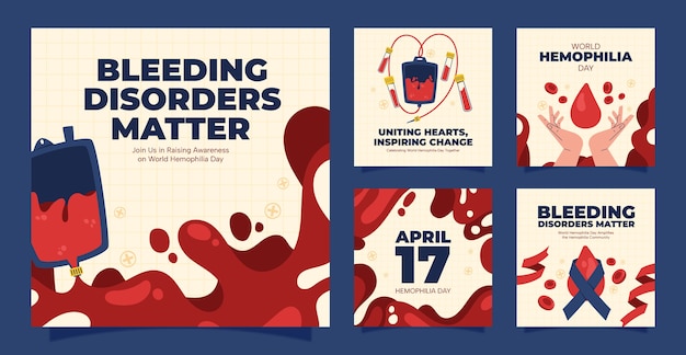 Free Vector flat instagram posts collection for world hemophilia day