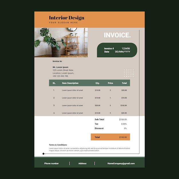 Free Vector flat interior design company invoice template