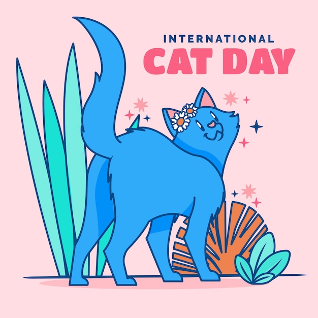 Free Vector flat international cat day illustration with cat