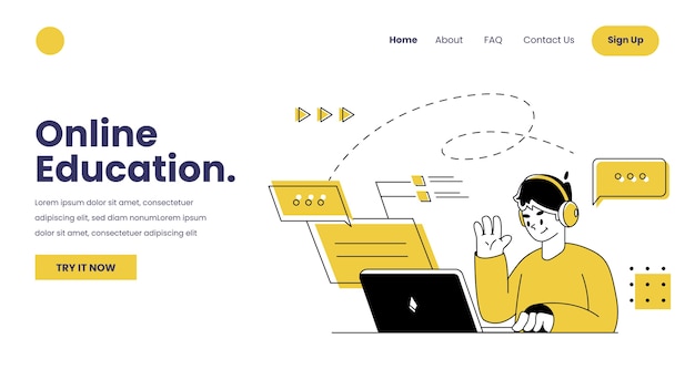 Free Vector flat linear online learning landing page template