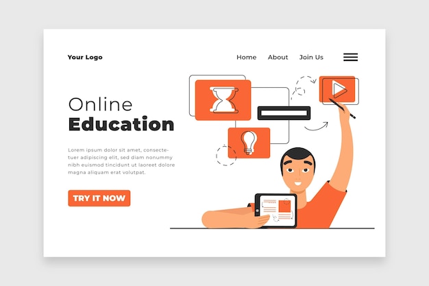 Free Vector flat linear online learning landing page