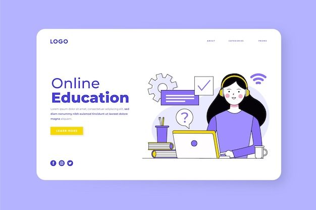 Free Vector flat linear online learning landing page