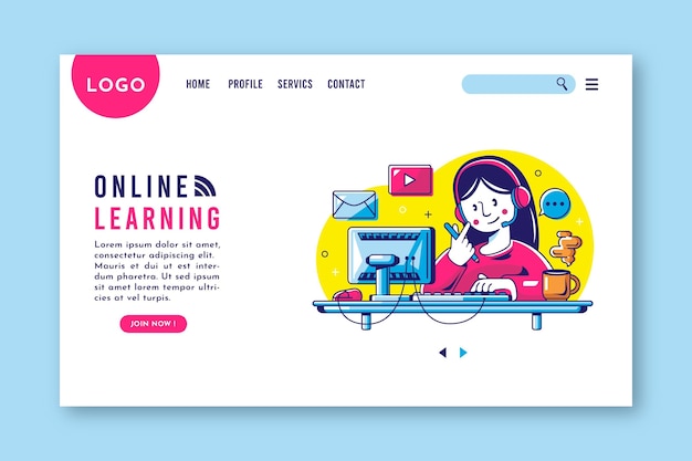 Free Vector flat linear online learning landing page