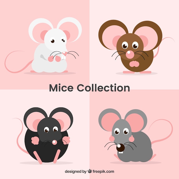 Free Vector flat mice collection with different poses
