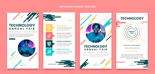 Free Vector flat minimal technology instagram stories collection