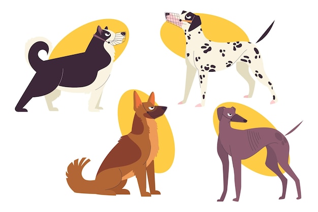 Free Vector flat muzzled dogs pack
