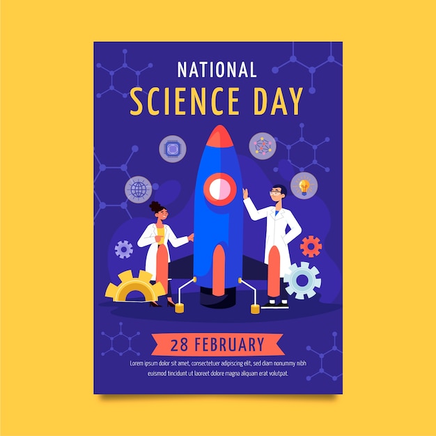 Free Vector flat national science day vertical poster template
