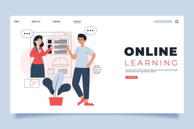 Free Vector flat online learning landing page template
