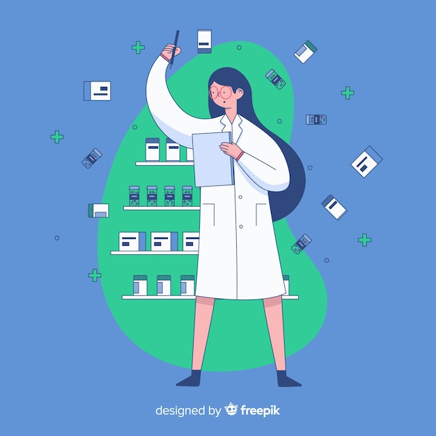 Free Vector flat pharmacist attending customers background