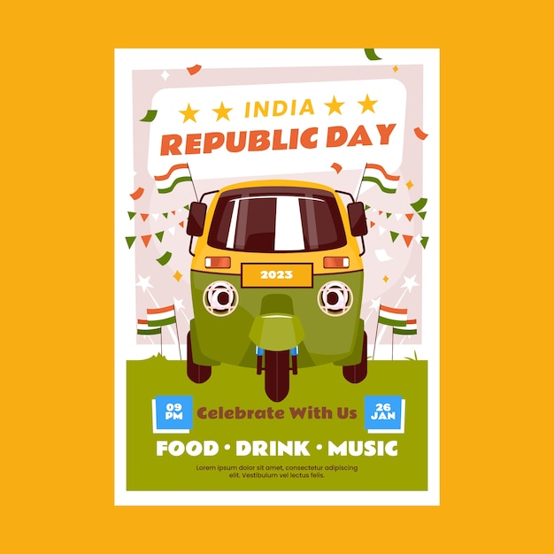 Free Vector flat republic day celebration vertical poster template