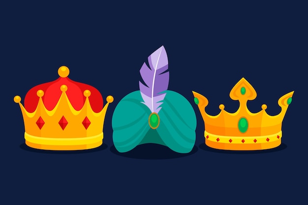 Free Vector flat reyes magos crowns illustration