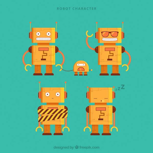 Free Vector flat robot character with different poses collection