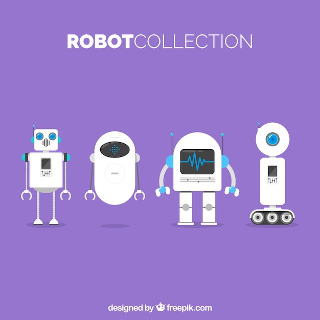 Free Vector flat robot collection with different poses