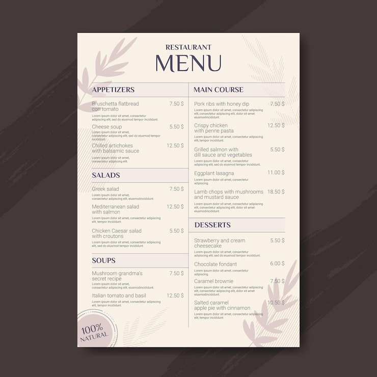 Free Vector flat rustic restaurant menu template