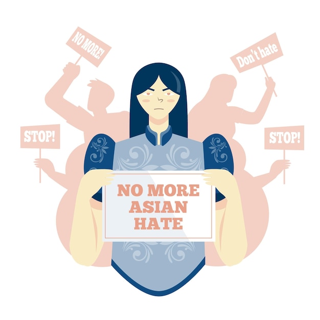 Free Vector flat stop asian hate illustration