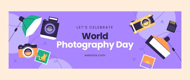 Free Vector flat twitter header template for world photography day