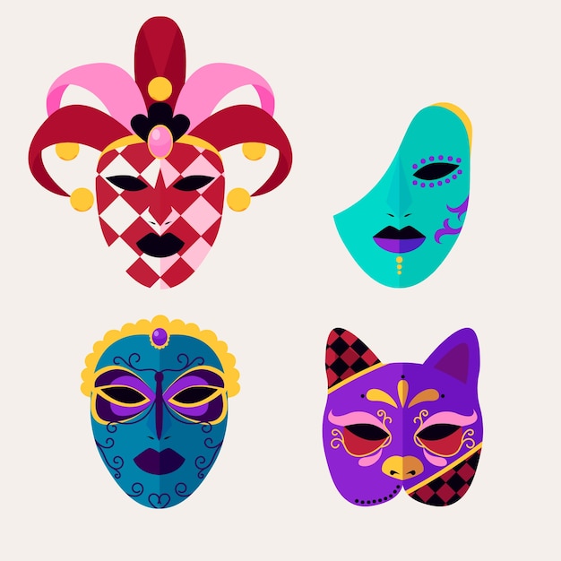 Free Vector flat venice carnival masks collection