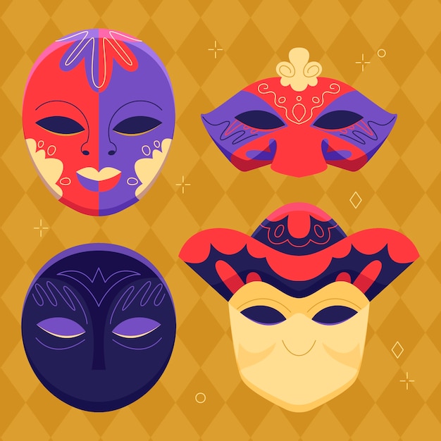 Free Vector flat venice carnival masks collection