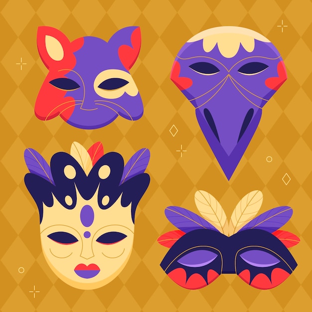 Free Vector flat venice carnival masks collection