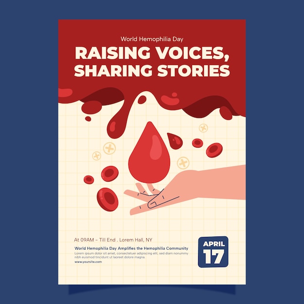 Free Vector flat vertical poster template for world hemophilia day