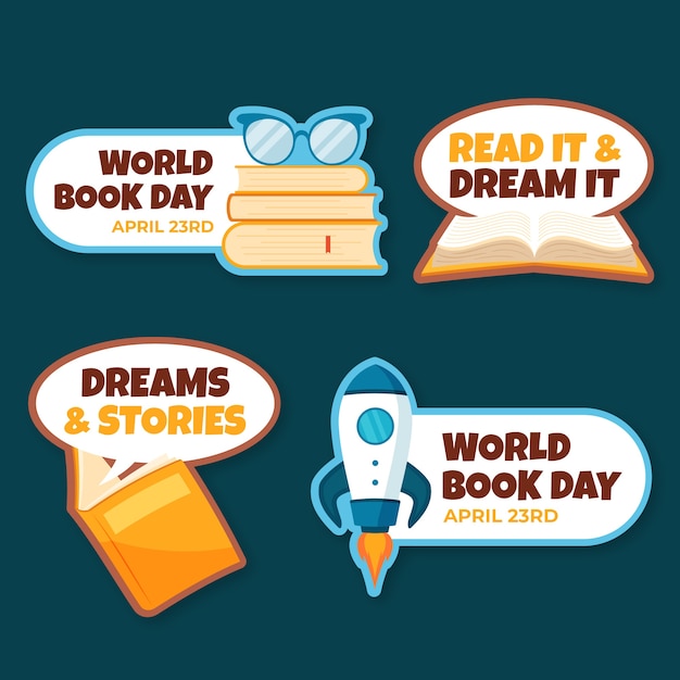 Free Vector flat world book day labels collection