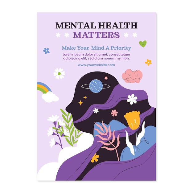 Free Vector flat world mental health day vertical poster template