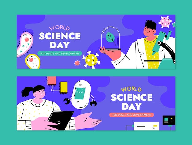 Free Vector flat world science day horizontal banner template