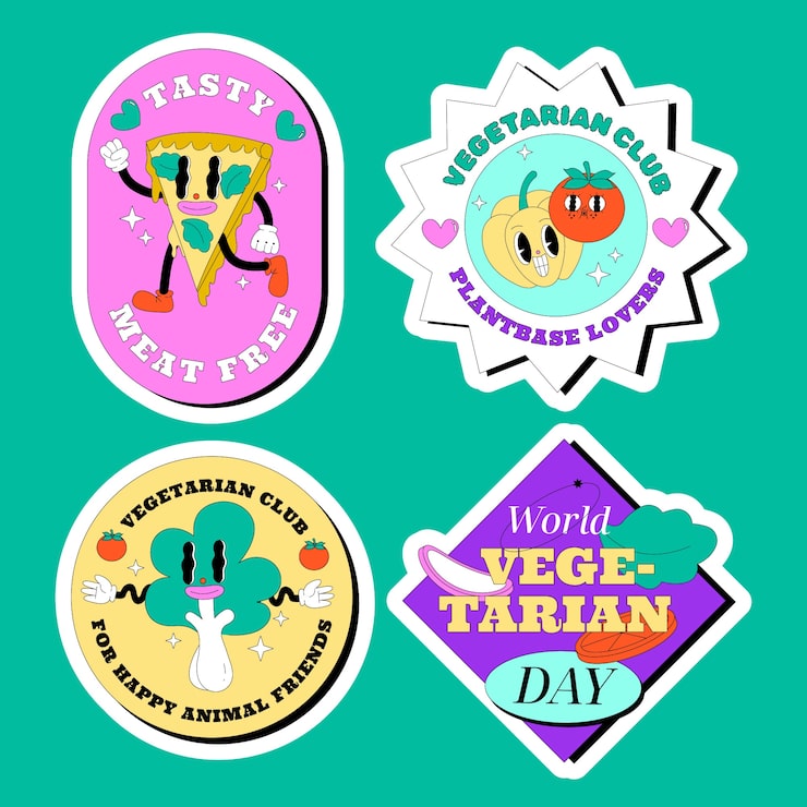 Free Vector flat world vegetarian day labels collection