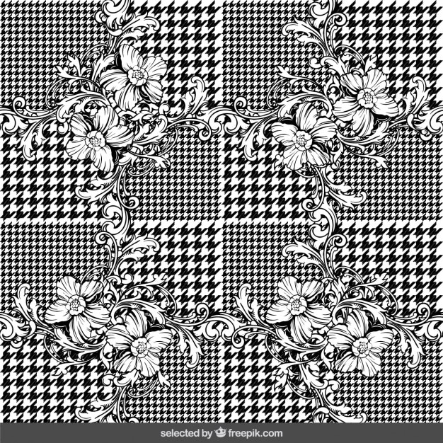 Free Vector floral ornaments on houndstooth background