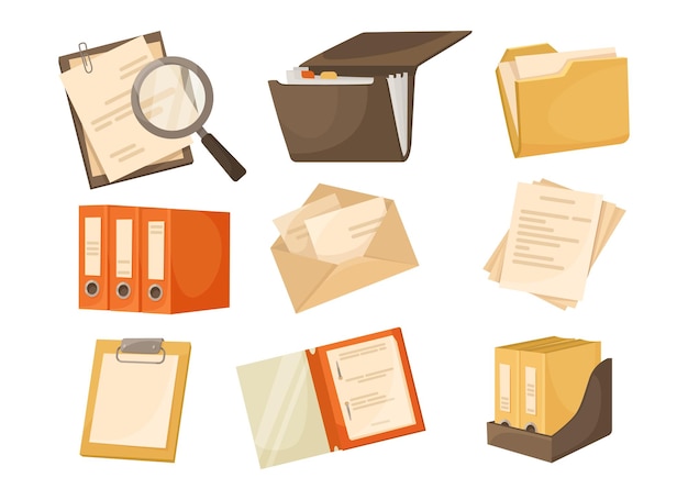 Free Vector folders with files or documents vector illustrations setfolders with files or documents vector illustrations set