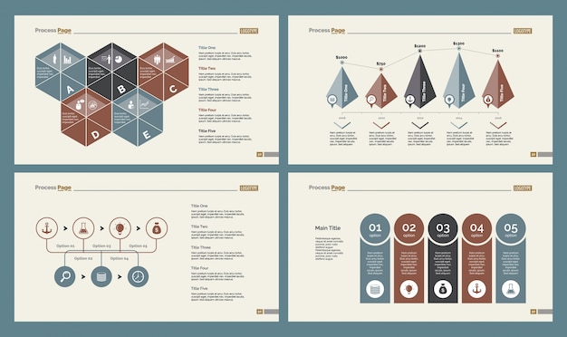 Free Vector four research charts slide templates set