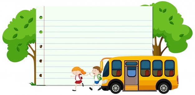 Free Vector frame  with happy kids and school bus