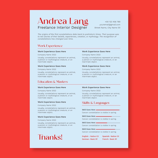 Free Vector freelance  resume template design